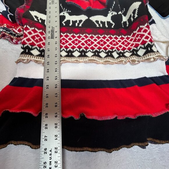 VonksArt Womens Reindeer Fair Isle Sweater Pullover Red Knit Holiday OOAK Artsy - Picture 6 of 8